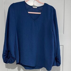 JODIFL Deep Blue V-Neck Blouse